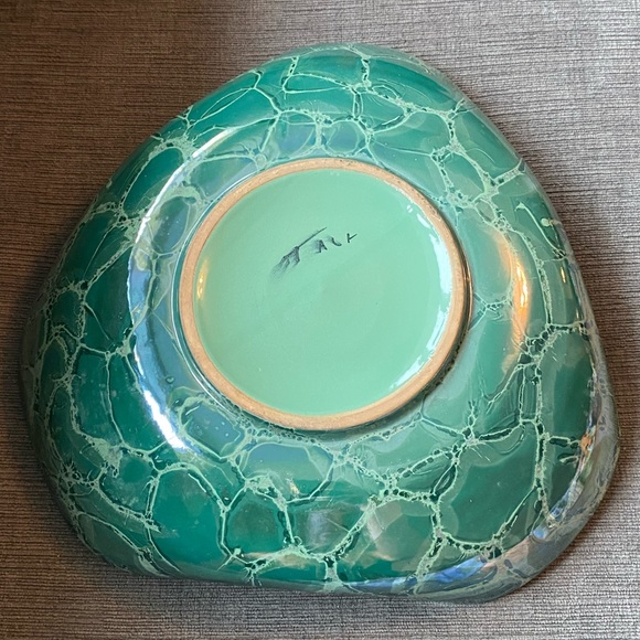 Vtg MCM green luster ceramic chip & dip plate - Picture 4 of 8